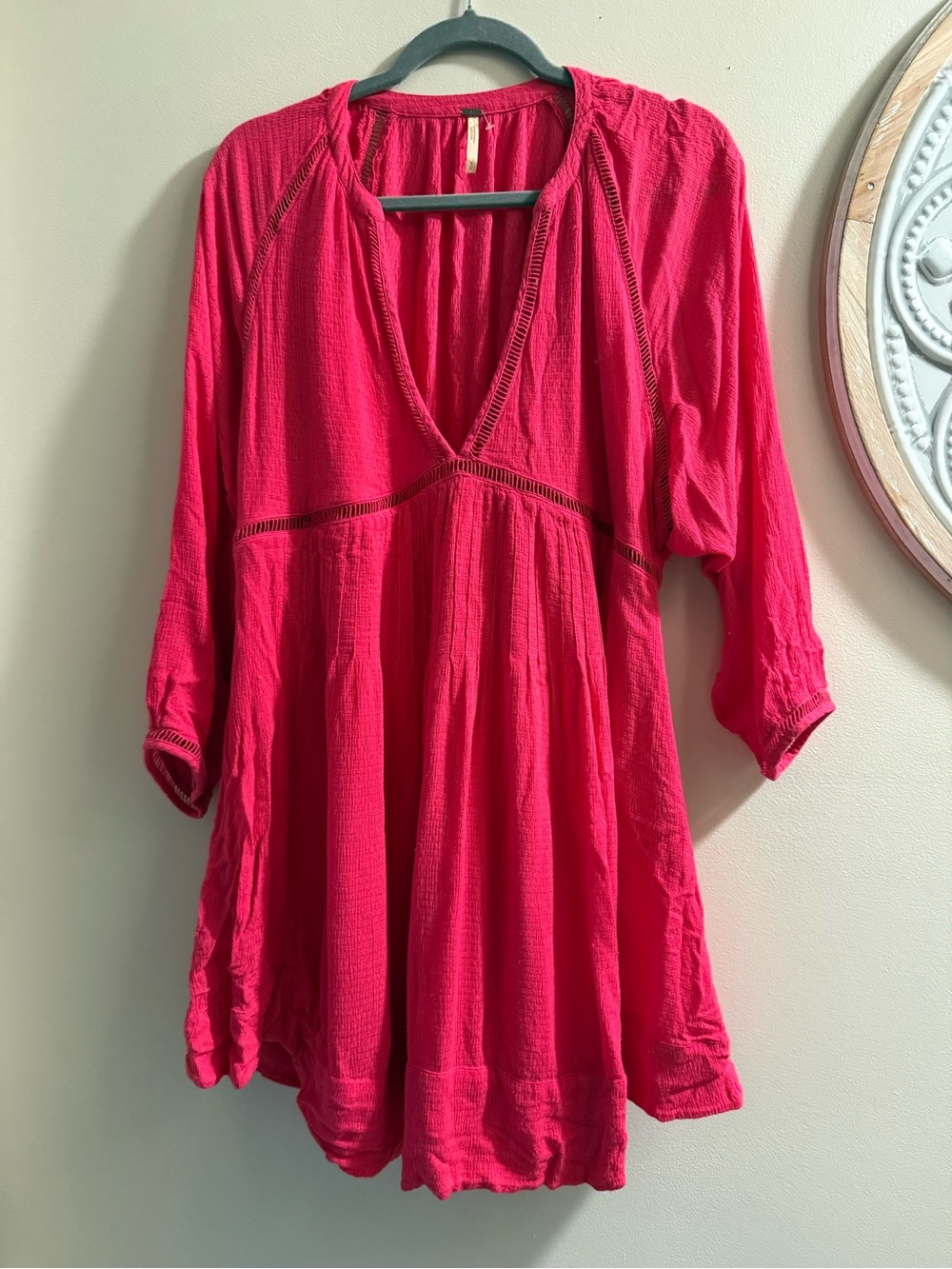 Free People Bright Pink Gauze V-Neck Tunic